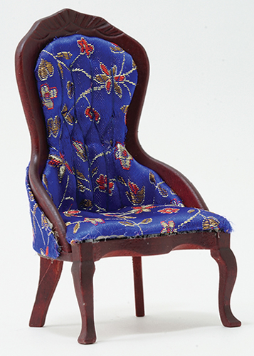 Victorian Lady's Chair, Mahogany with Blue Floral Fabric